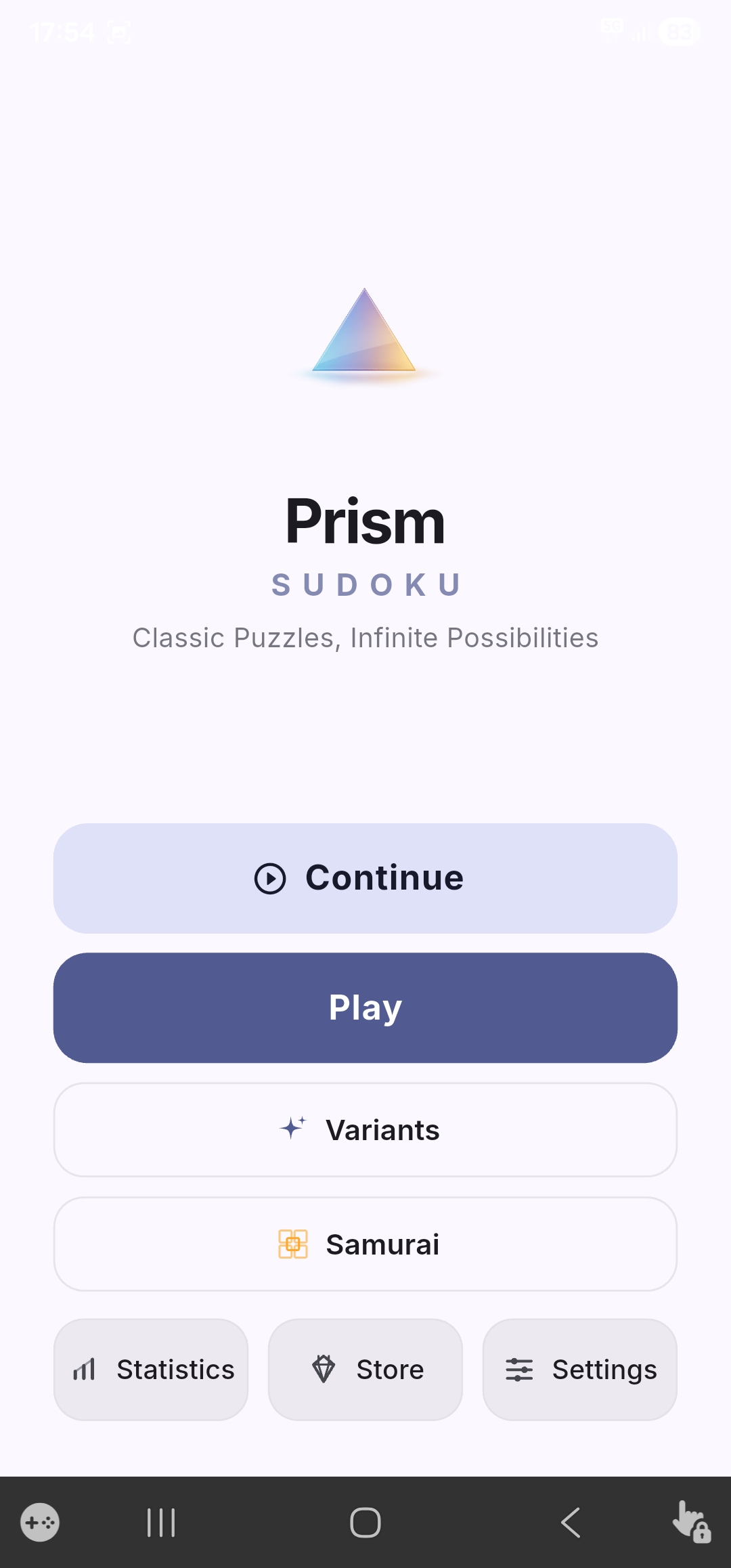 Prism Sudoku home screen